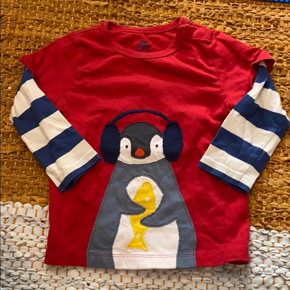 Baby Boden long sleeve penguin appliqué shirt